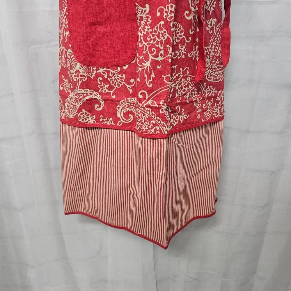 Jo Ann Fabric Tan Red Paisley Bow Apron Linen Blend Boho OSFA